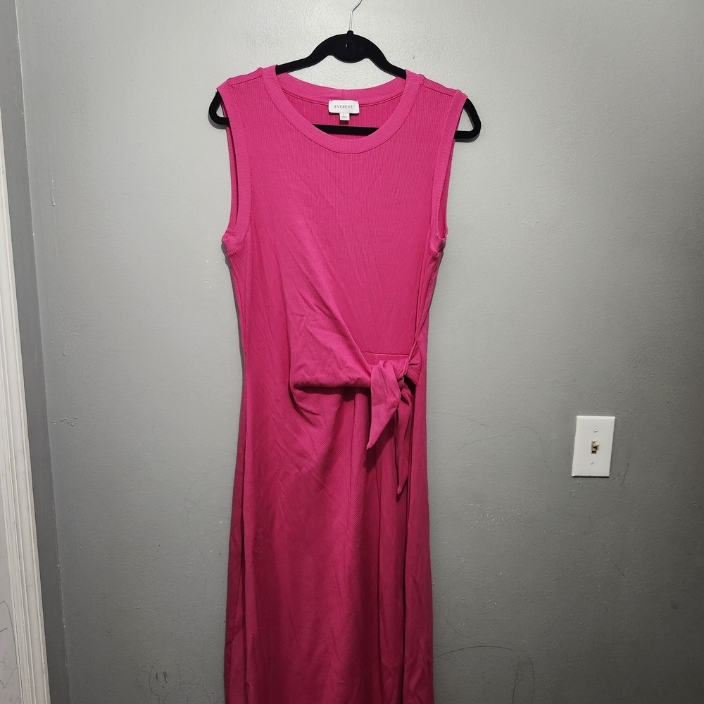 Evereve Hot Pink Sleeveless Midi Dress with Side Tie Size Large